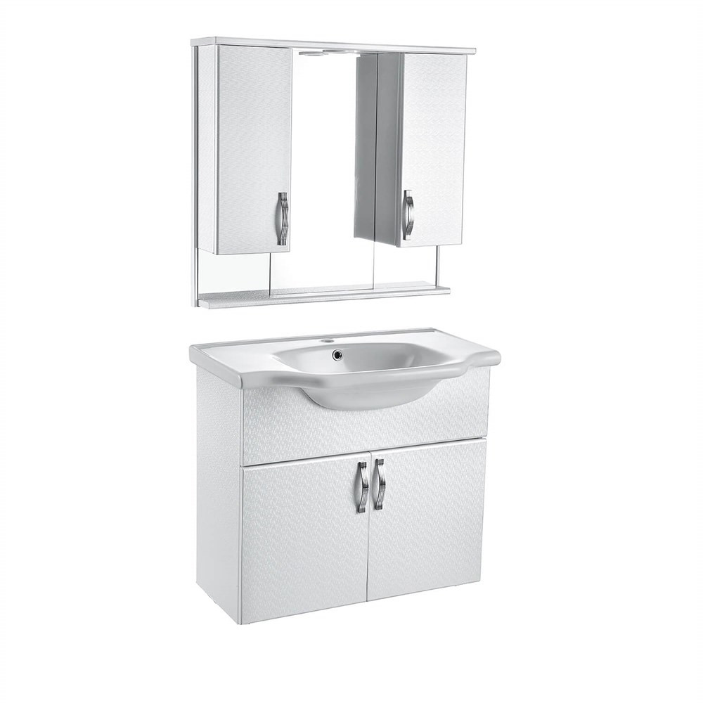 Çelik Ayna Lavabolu Banyo Dolabı Set PVC 80 cm