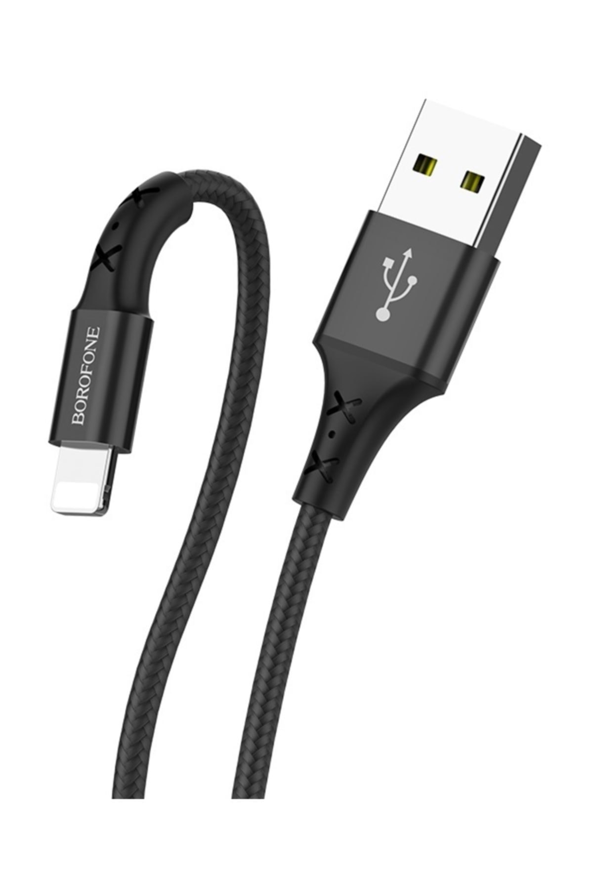 Borofone Bx20 Siyah Renk Lightning Örgülü Kumaş Kaplama Şarj Kablosu BX20-LIGHTNING-SIYAH