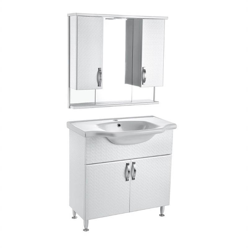 Çelik Ayna Ayaklı Lavabolu Banyo Dolabı Set PVC 80 cm